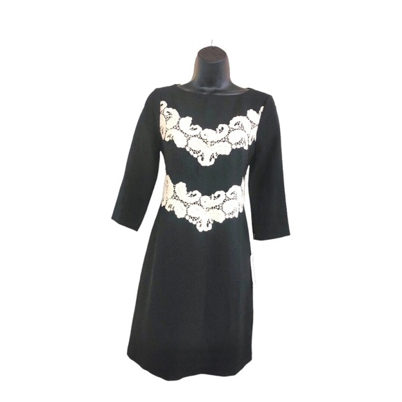 Maggy London black mod A-line style embroidered crochet mid sleeve dress size‎ 4 - Picture 8 of 15
